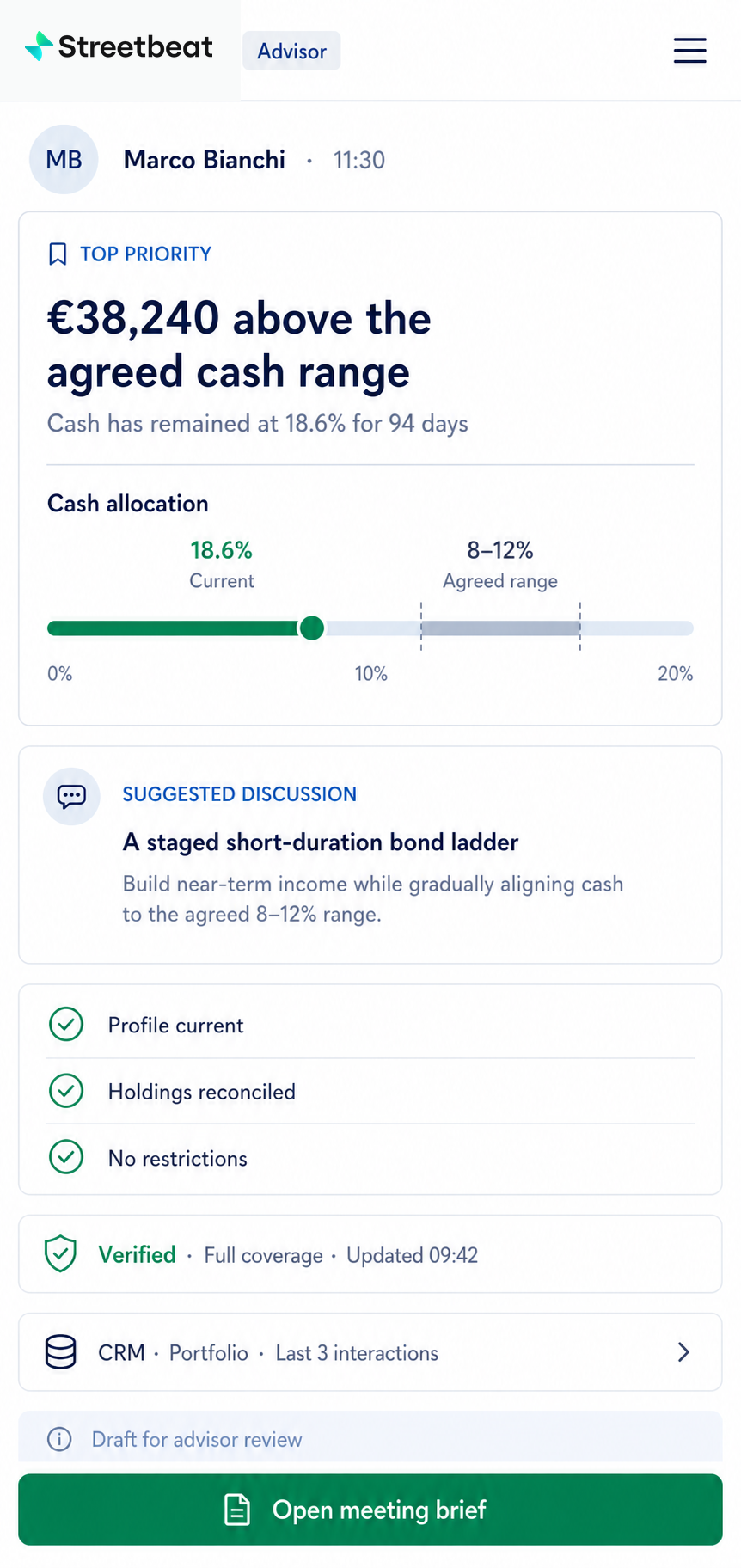 Streetbeat AI Suite for Advisors interface