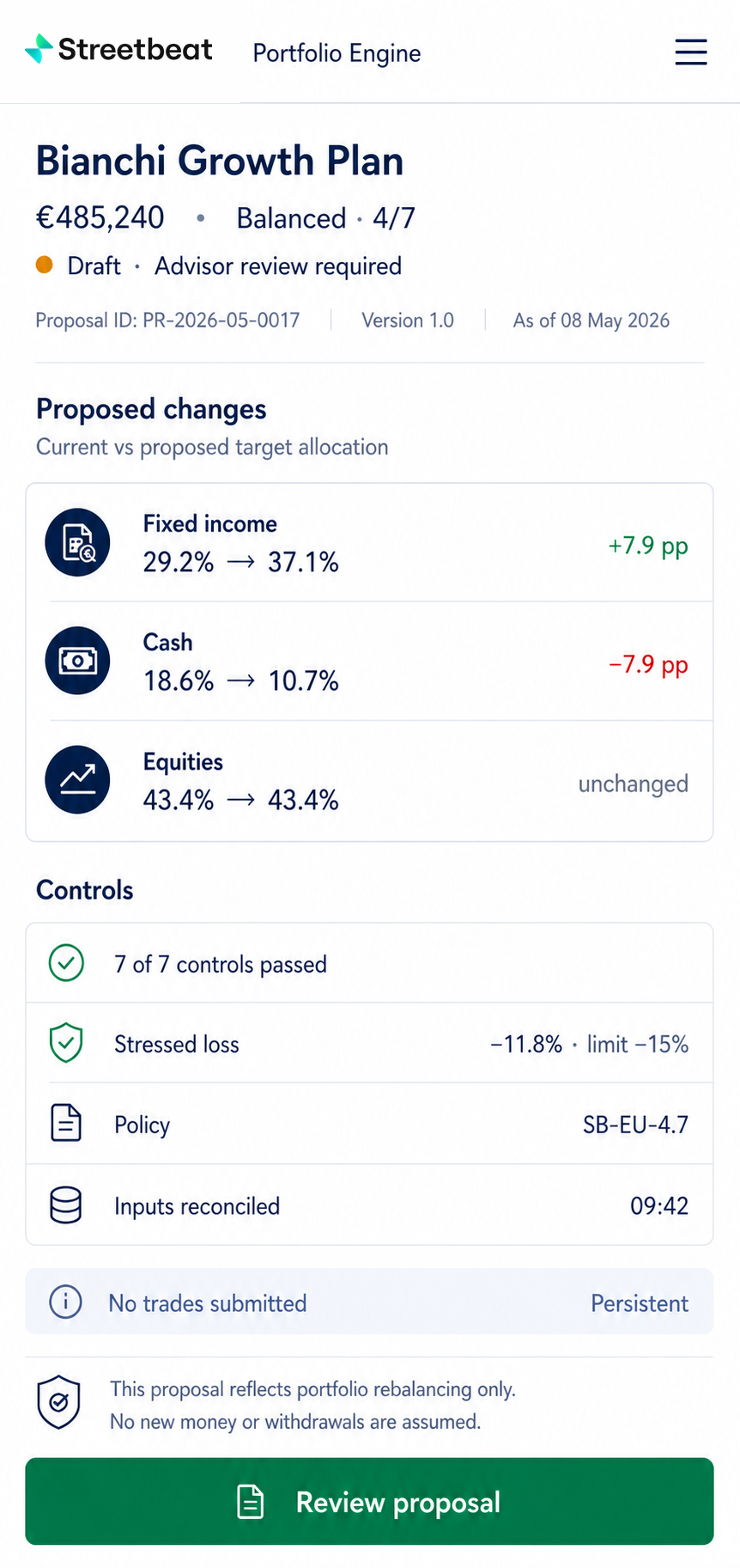 Streetbeat Portfolio Engine interface